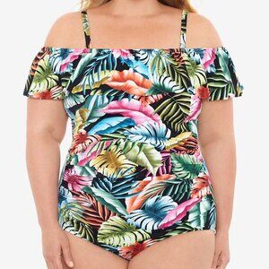 NWT! Swim Solutions Multi Color Tropical Slimming One Piece Swimsuit NEW!